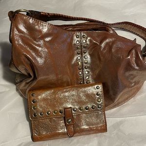 Patricia Nash large shiny metallic hobo bag & wallet perfect condition!